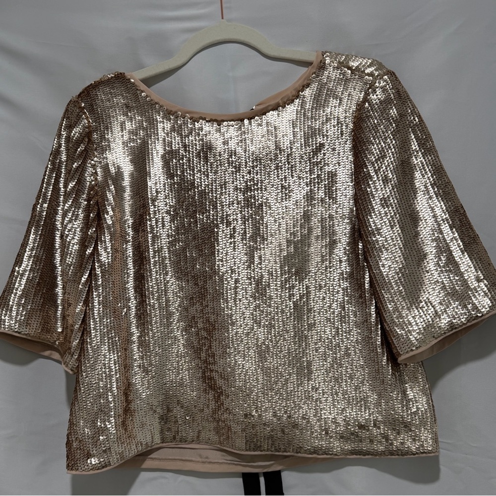 J. Crew Shimmering Rose Gold Bianca Sequin Blouse